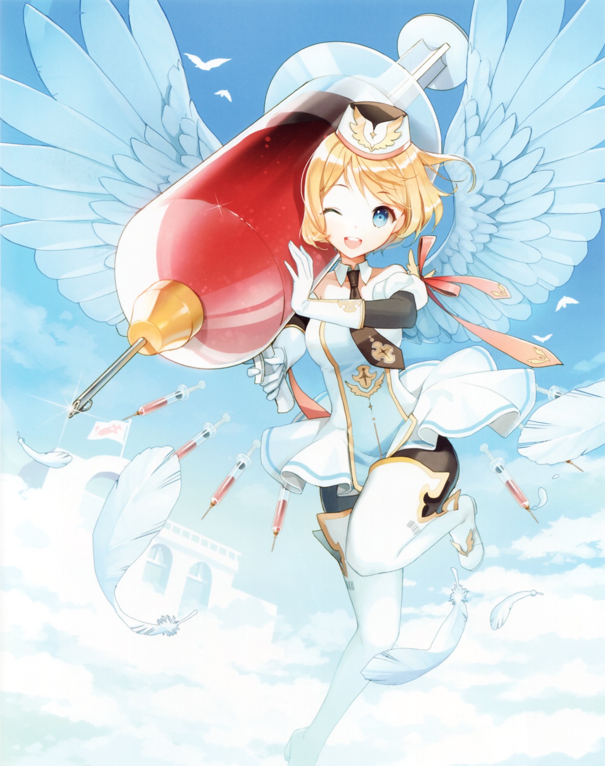 aomono, cardfight_vanguard, hot_shot_celestial_samyaza, nurse, pantyhose, salty, thighhighs, wings