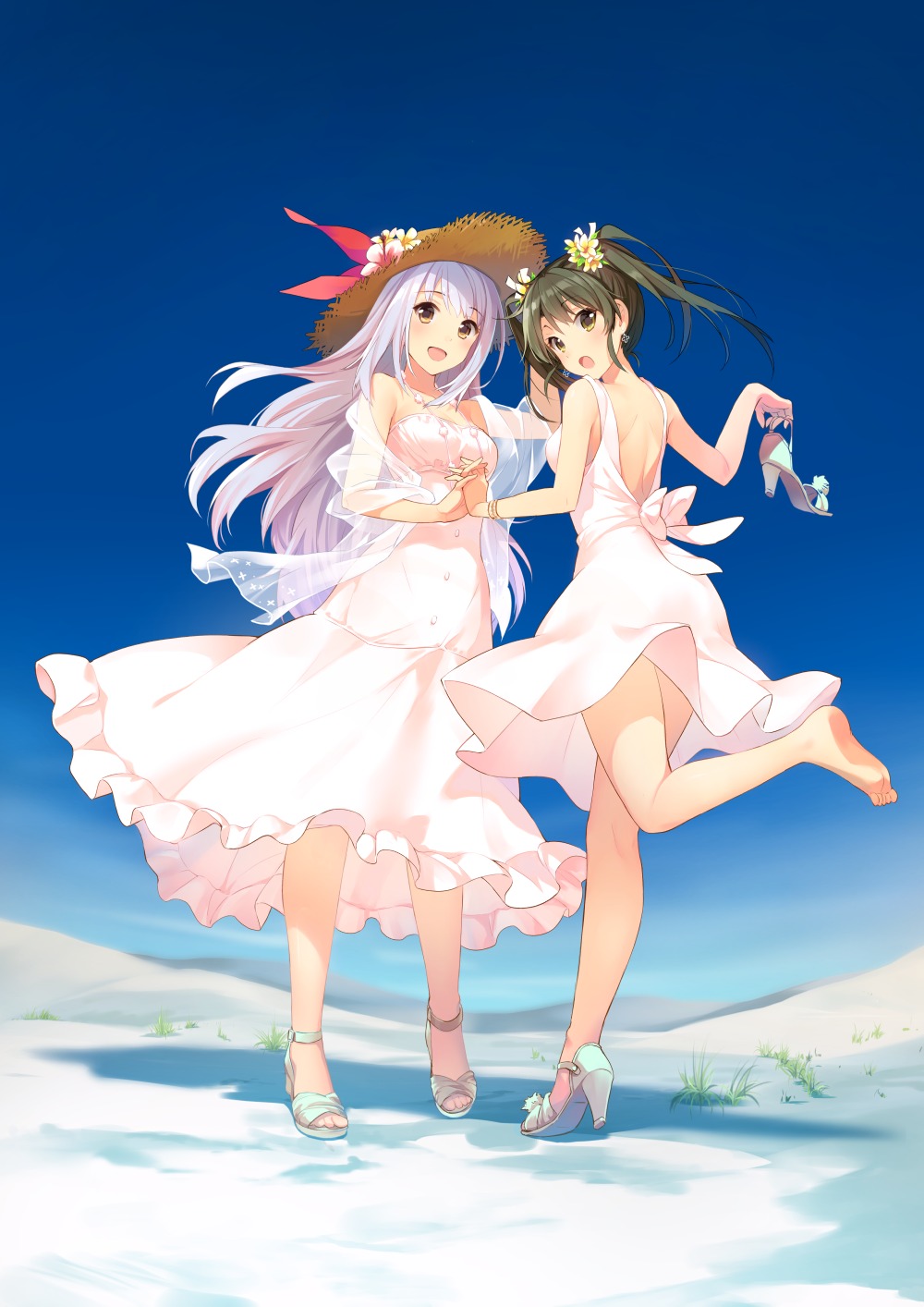 dress, heels, kantai_collection, shoukaku_(kancolle), summer_dress, wadatsumi, zuikaku_(kancolle)