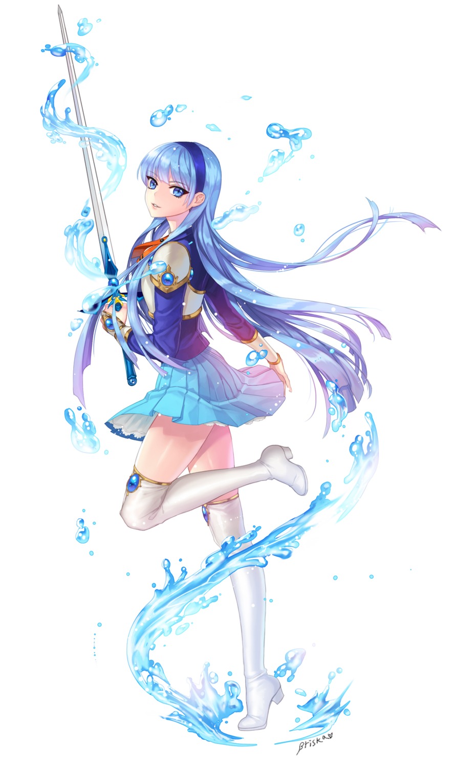 briska, magic_knight_rayearth, ryuuzaki_umi, seifuku, stockings, sword, thighhighs
