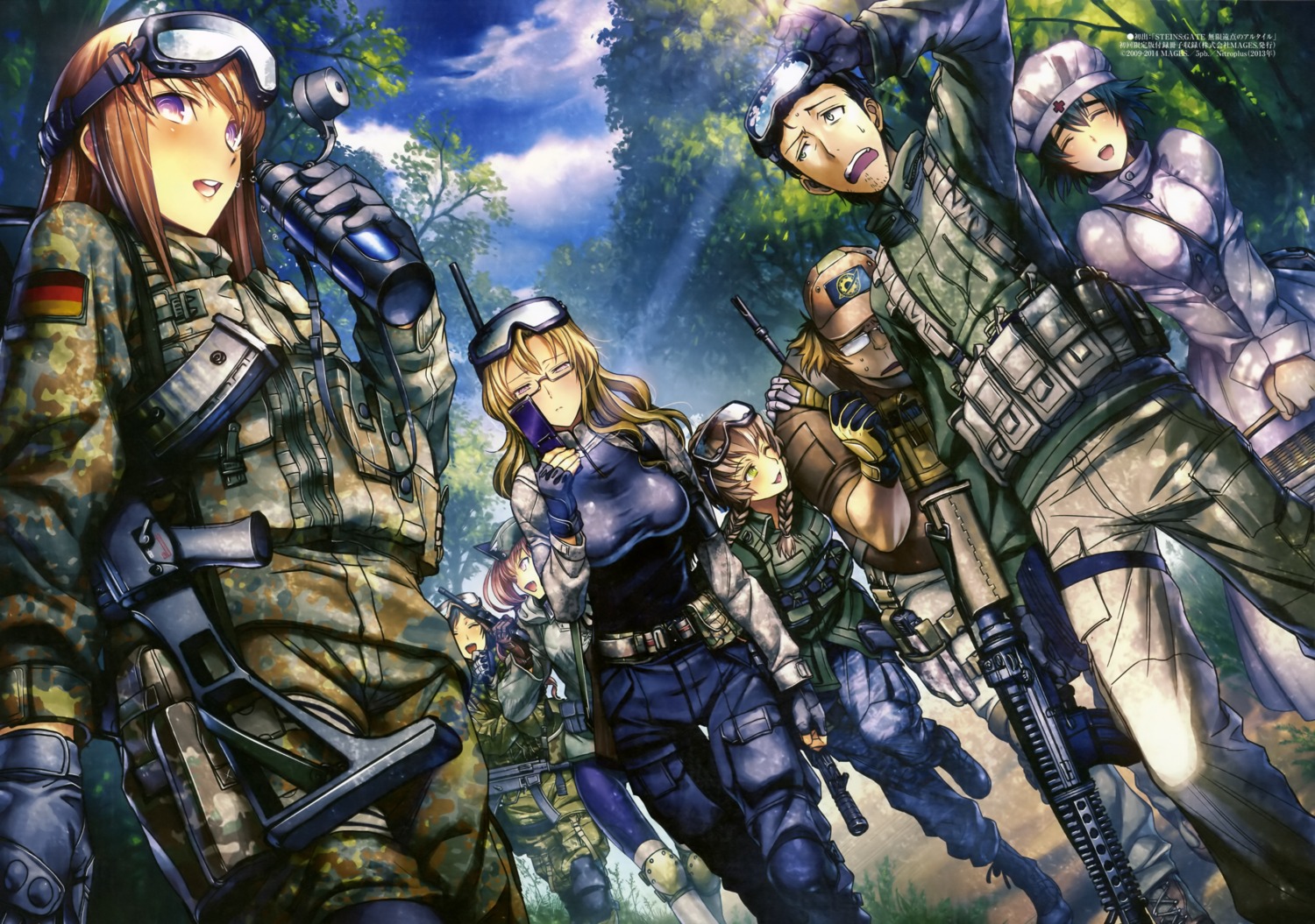 amane_suzuha, breast_hold, faris_nyanyan, gun, hashida_itaru, hiroe_rei, kiryu_moeka, makise_kurisu
