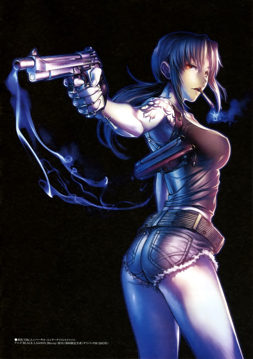 ass, black_lagoon, gun, hiroe_rei, revy, smoking, tattoo