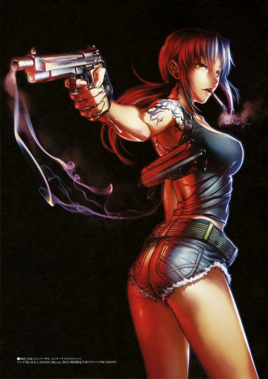 ass, black_lagoon, gun, hiroe_rei, revy, smoking, tattoo