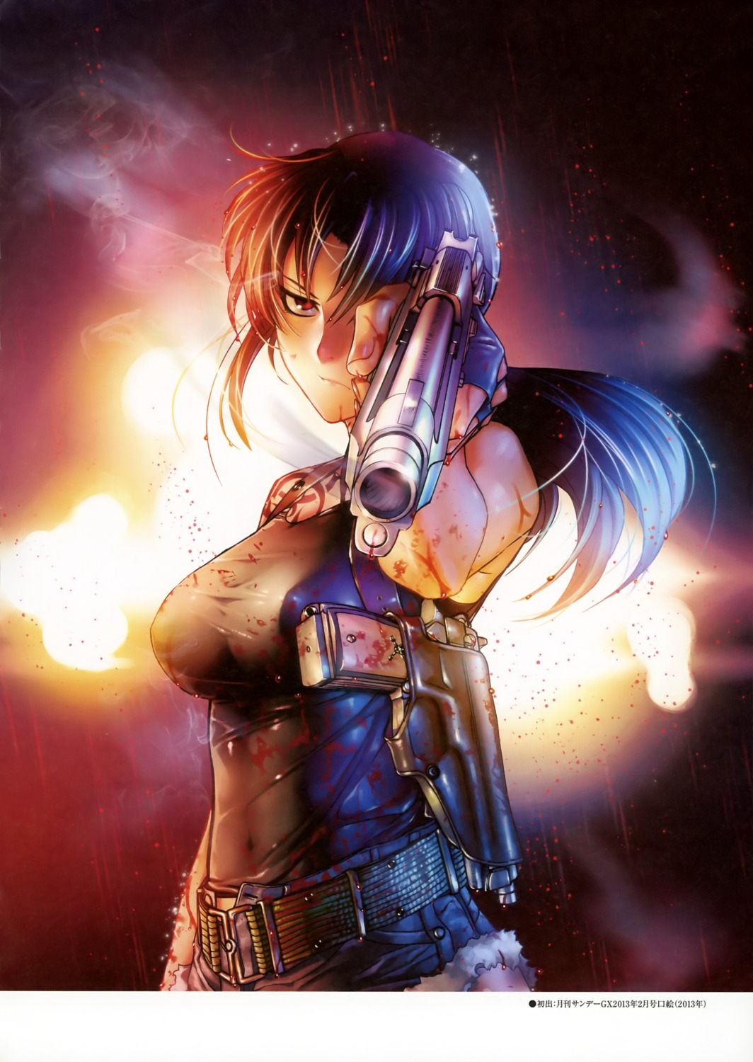 black_lagoon, blood, gun, hiroe_rei, revy, tattoo