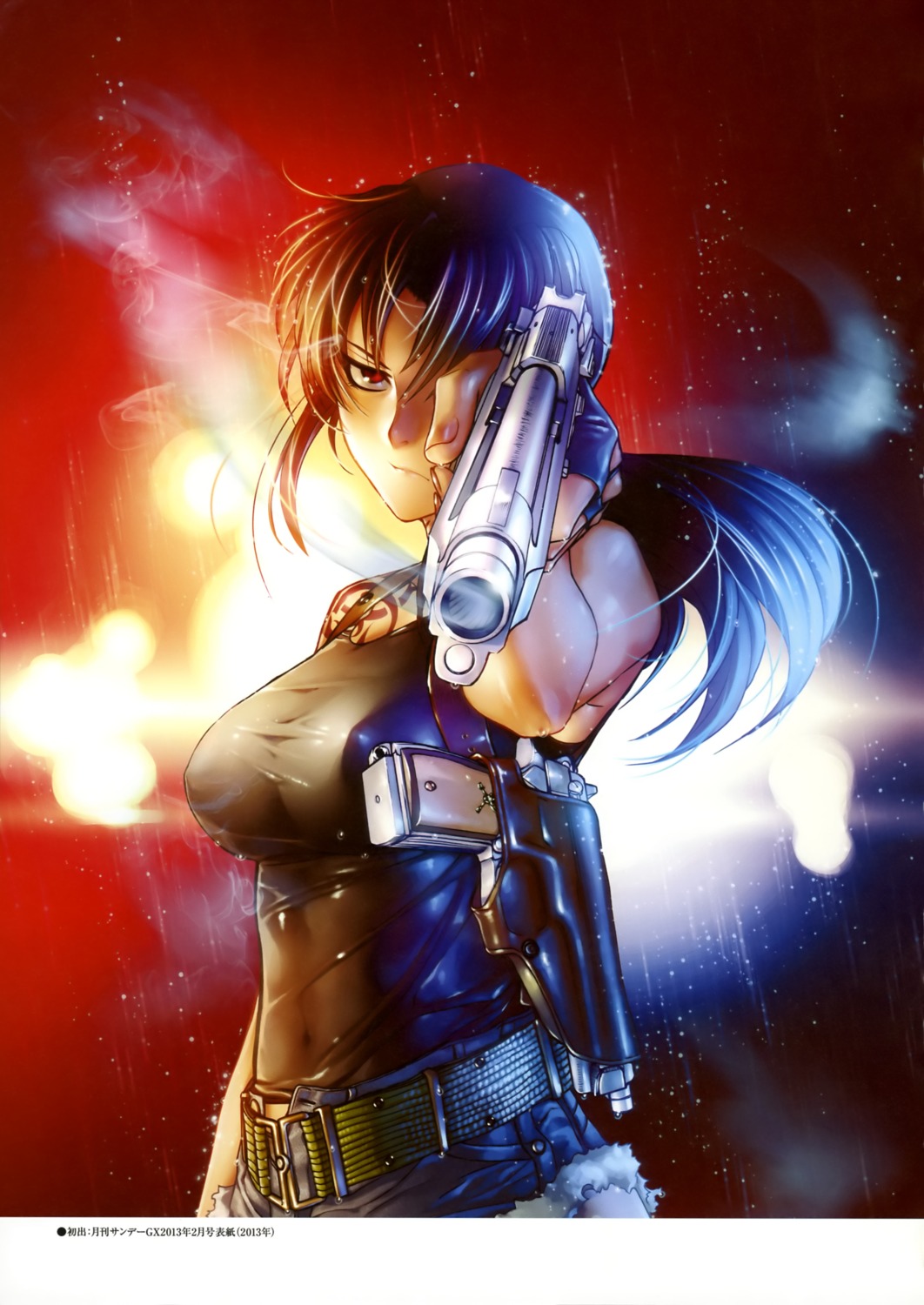 black_lagoon, blood, gun, hiroe_rei, revy, tattoo