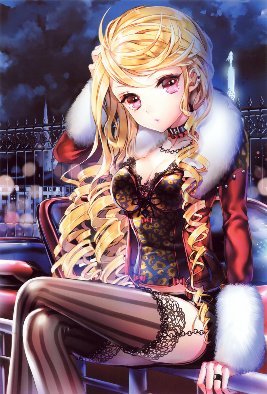 cinia_pacifica, cleavage, cocoon_(loveririn), ponytail, stockings, sword_girls, thighhighs
