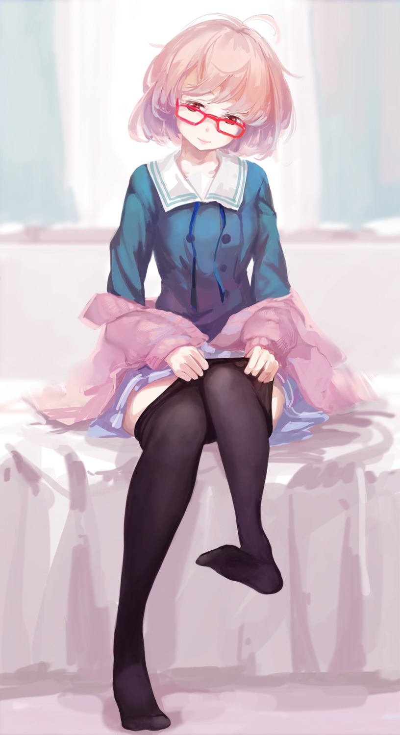 jq, kuriyama_mirai, kyoukai_no_kanata, megane, pantyhose, seifuku, undressing