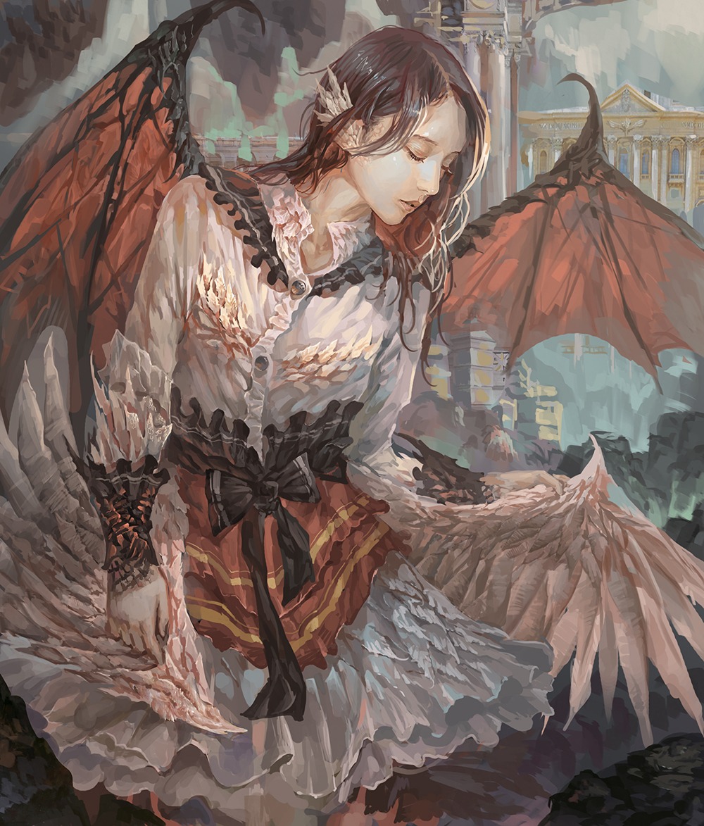 dress, monster_girl, wings, zha