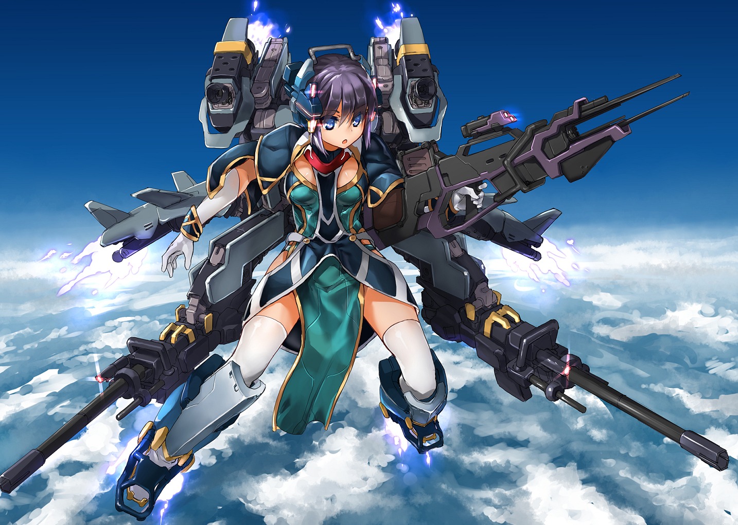 magu_(mugsfc), mecha_musume, thighhighs, weapon