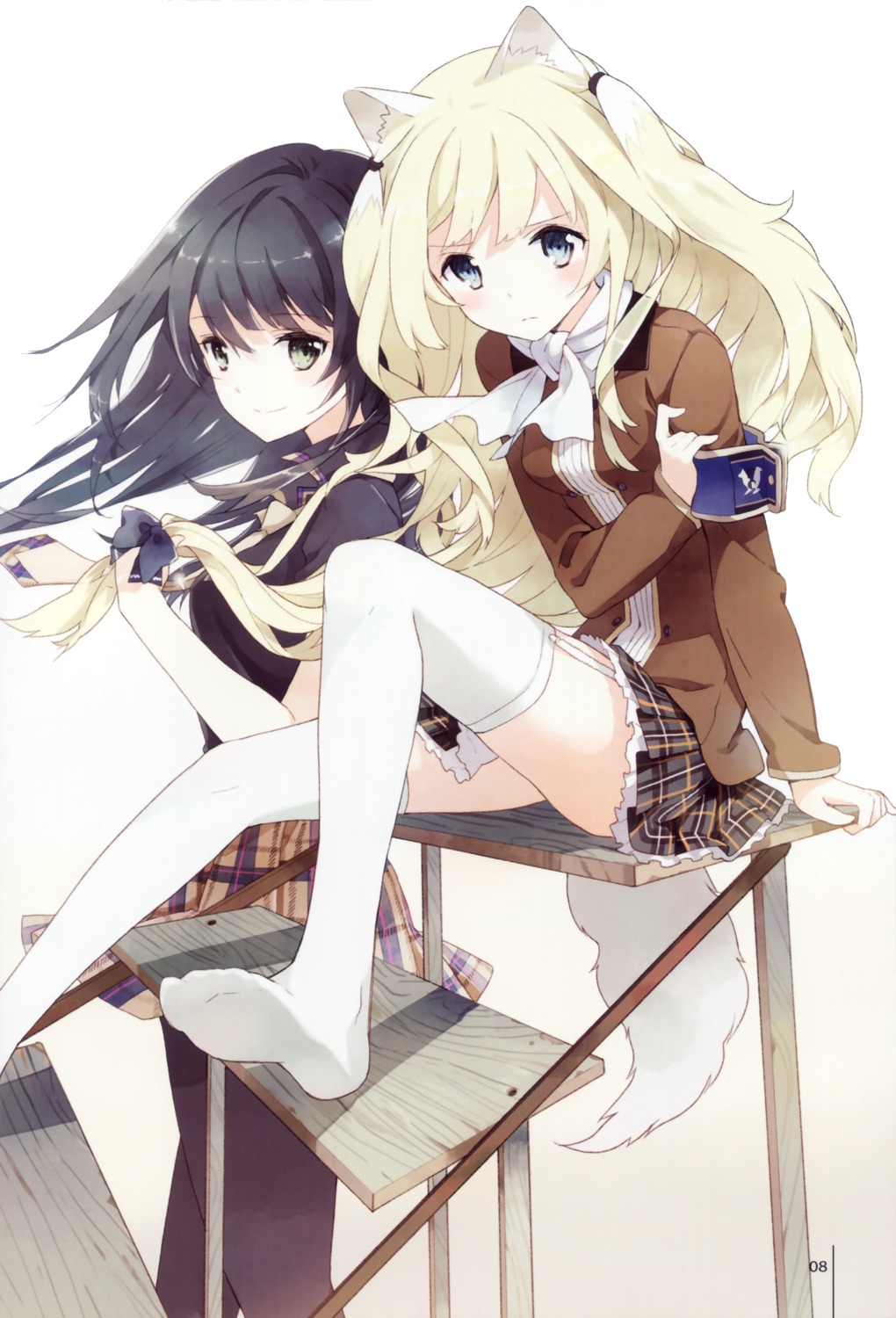 animal_ears, atelier_tiv_artworks, bokura_wa_minna_ikiteiru!, seifuku, tail, thighhighs, tiv