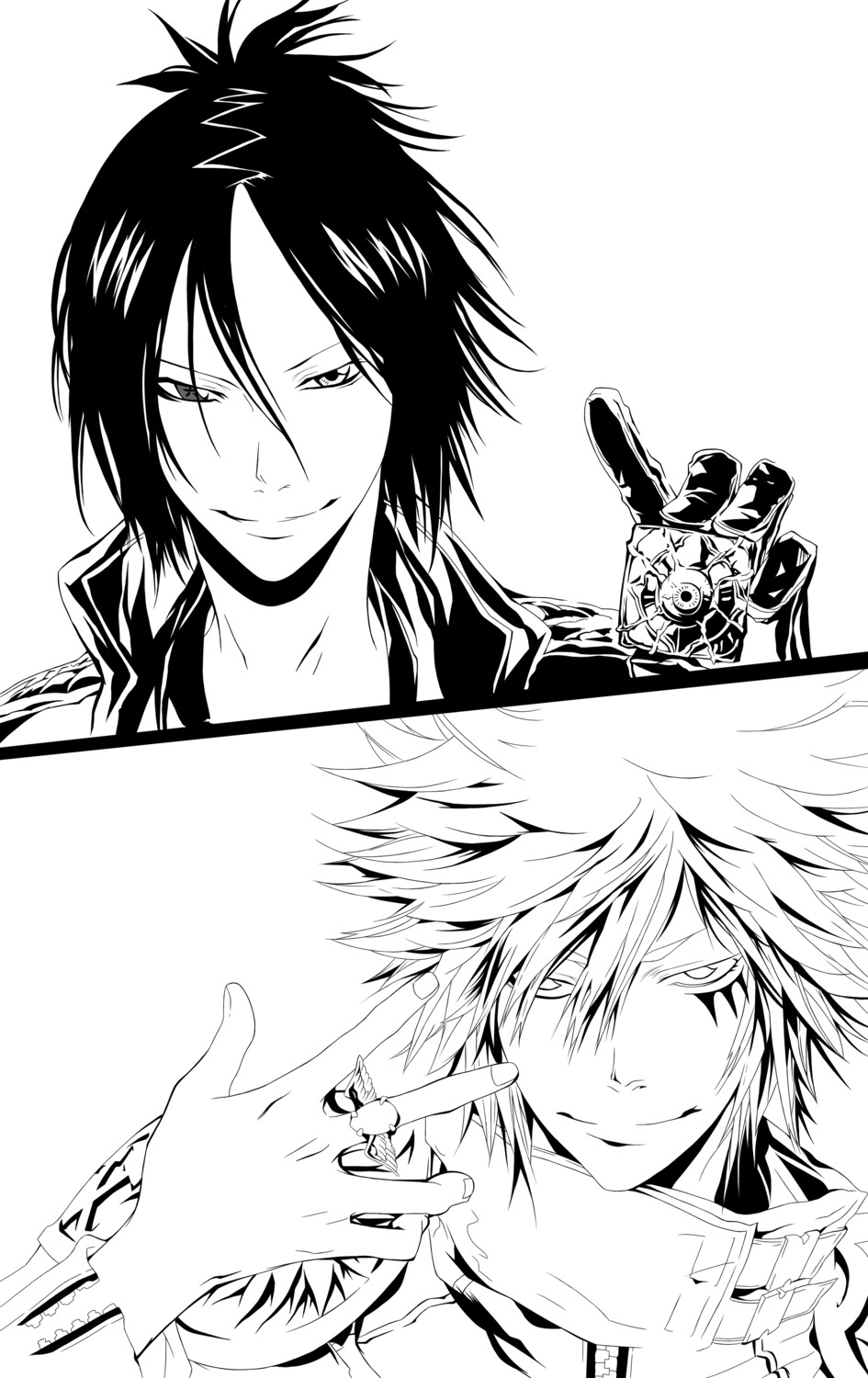 byakuran, katekyo_hitman_reborn!, male, monochrome, rokudou_mukuro, touhu
