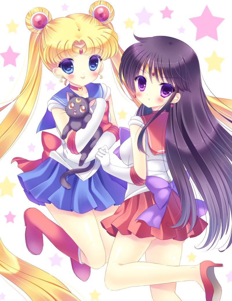 bishoujo_senshi_sailor_moon, hino_rei, ko-ta., luna_(sailor_moon), neko, seifuku, tsukino_usagi