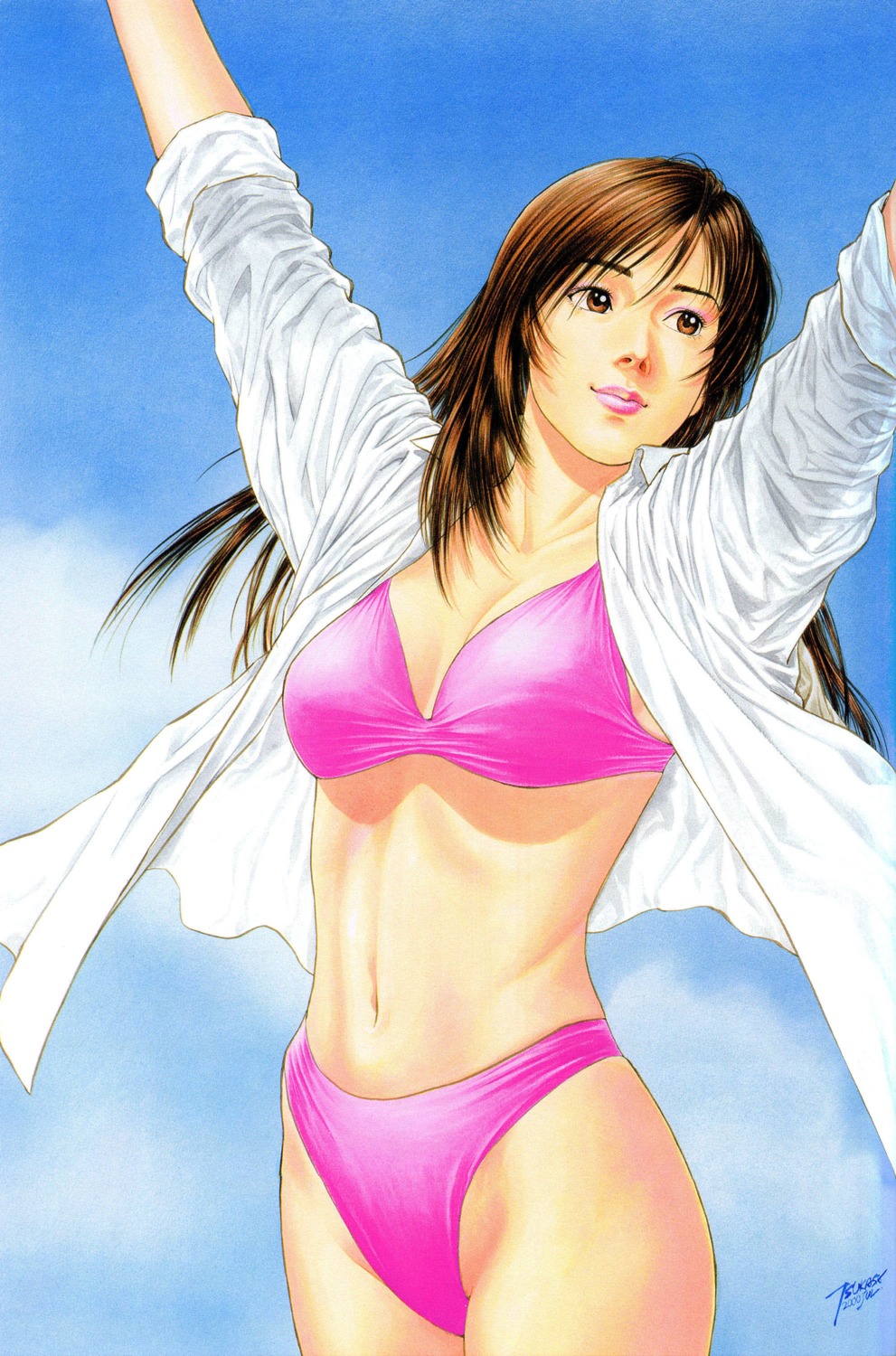 bikini, family_compo, houjou_tsukasa, open_shirt, swimsuits, wakanae_shion