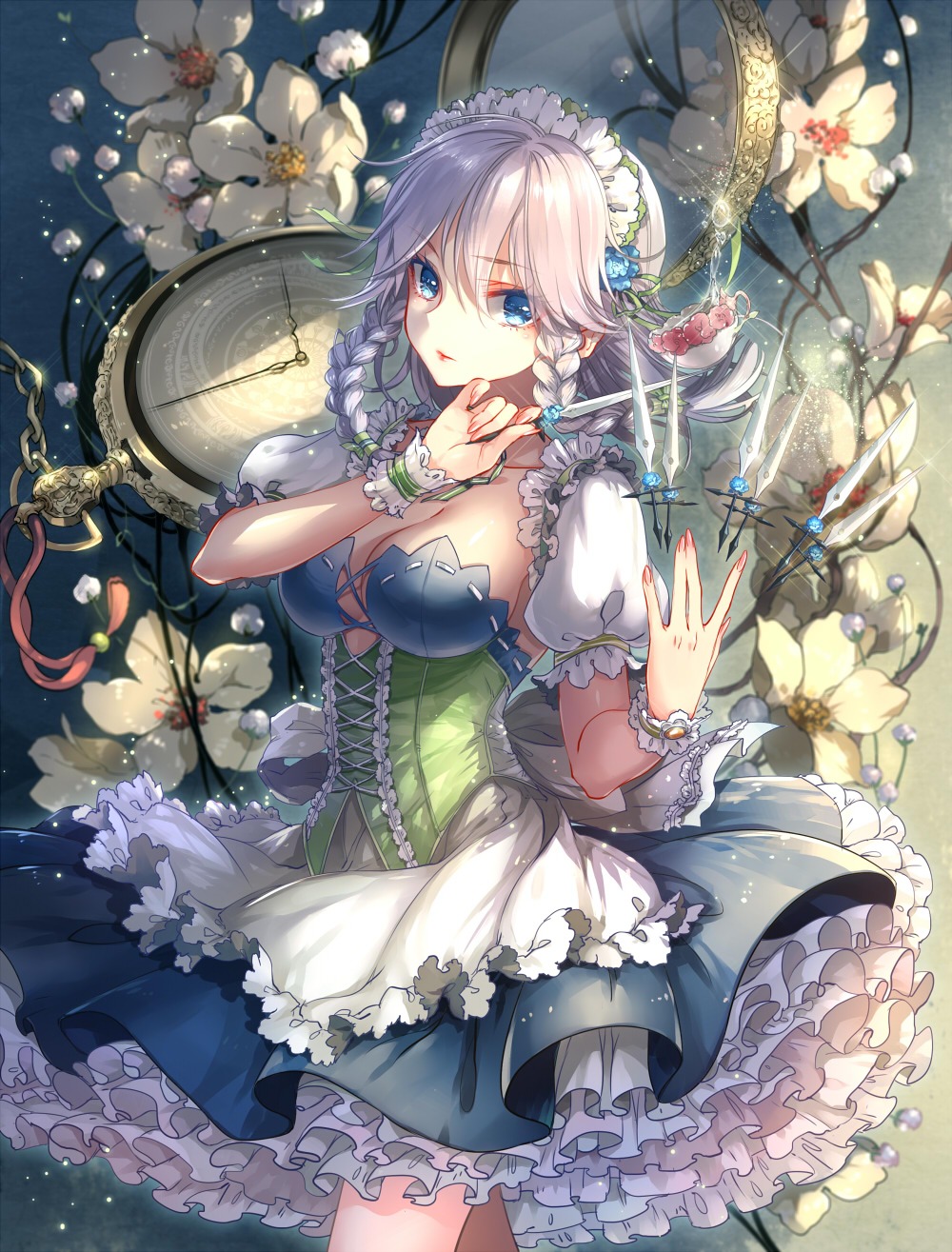 cleavage, izayoi_sakuya, kieta, touhou, weapon