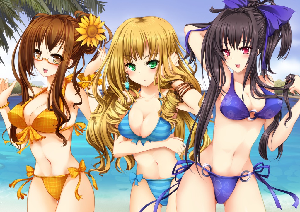 bikini, cleavage, goushou, megane, swimsuits