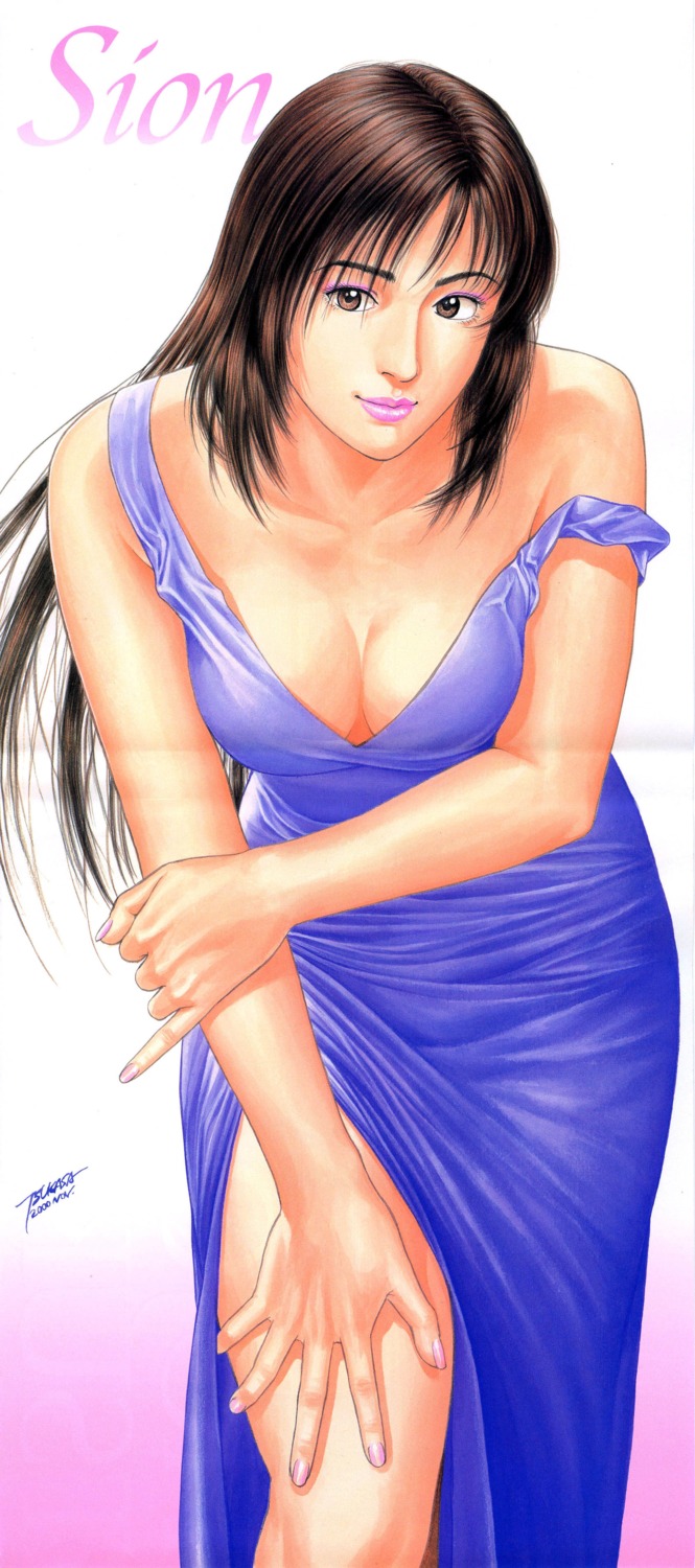 cleavage, dress, family_compo, houjou_tsukasa, no_bra, wakanae_shion