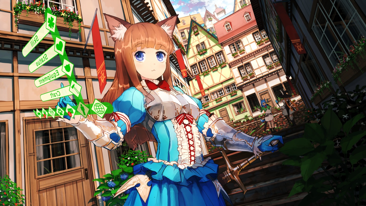 animal_ears, armor, dress, jan_(artist), sword, wallpaper