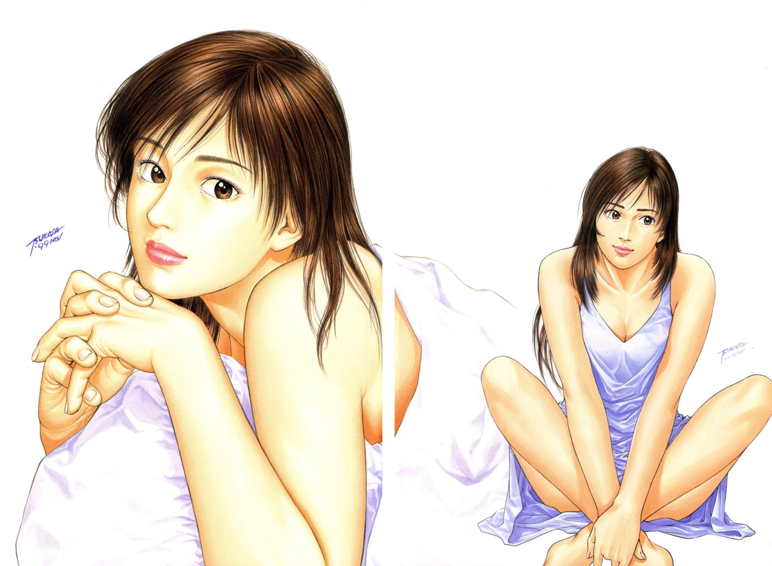 cleavage, dress, family_compo, gap, houjou_tsukasa, wakanae_shion