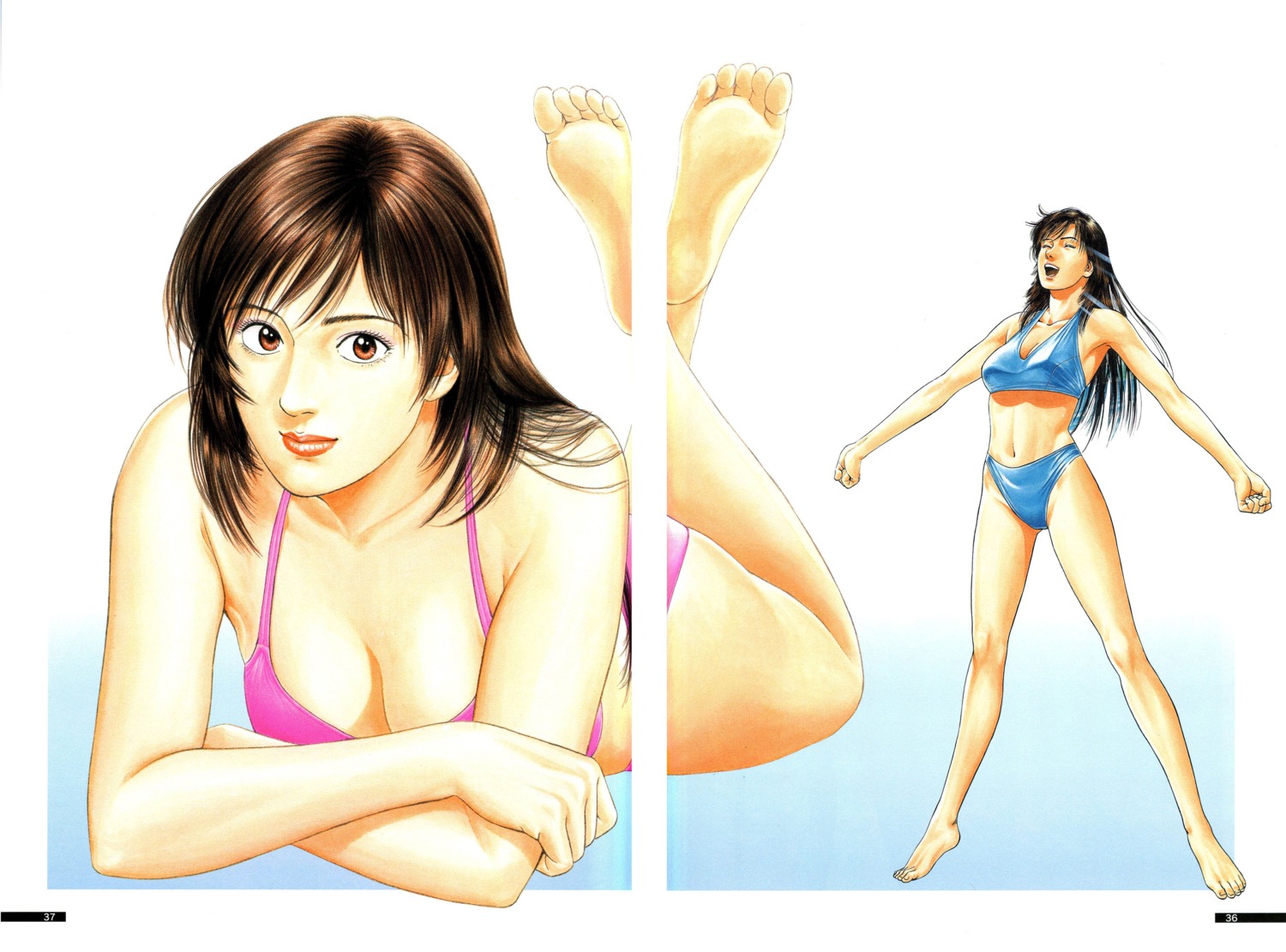 bikini, cleavage, family_compo, feet, gap, houjou_tsukasa, swimsuits, wakanae_shion