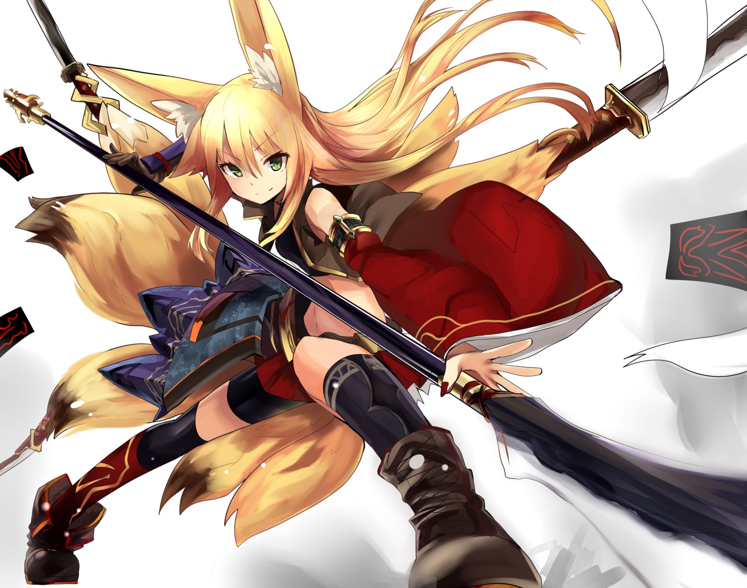 animal_ears, haik, kitsune, kokonoe_tsubaki, tail, weapon