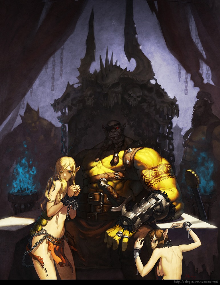 elf, monster, na_in-sung, pointy_ears, sword, weapon
