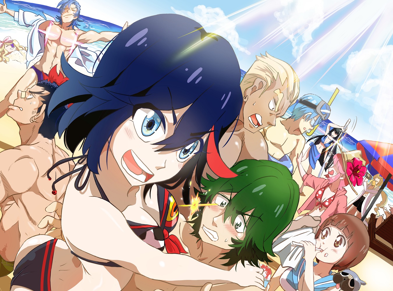 bikini, cleavage, gamagoori_ira, guts_(kill_la_kill), harime_nui, inumuta_houka, iori_shirou, jakuzure_nonon