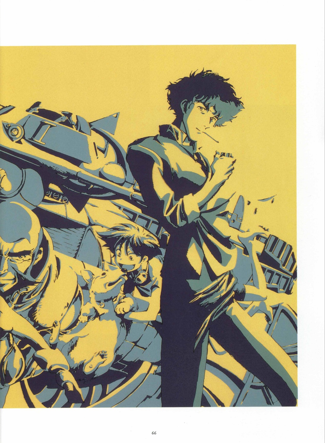 cowboy_bebop, edward, ein_(cowboy_bebop), faye_valentine, jet_black, kawamoto_toshihiro, spike_spiegel
