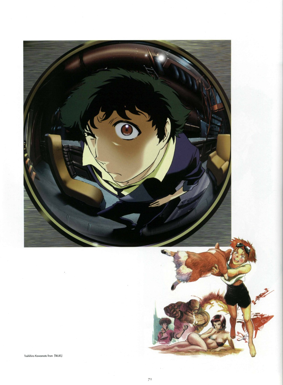 cowboy_bebop, edward, ein_(cowboy_bebop), faye_valentine, jet_black, kawamoto_toshihiro, spike_spiegel