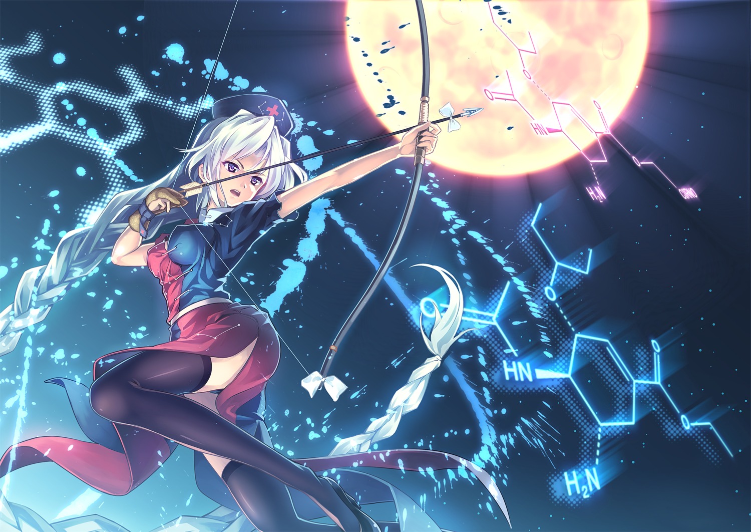 orita_enpitsu, thighhighs, touhou, weapon, yagokoro_eirin