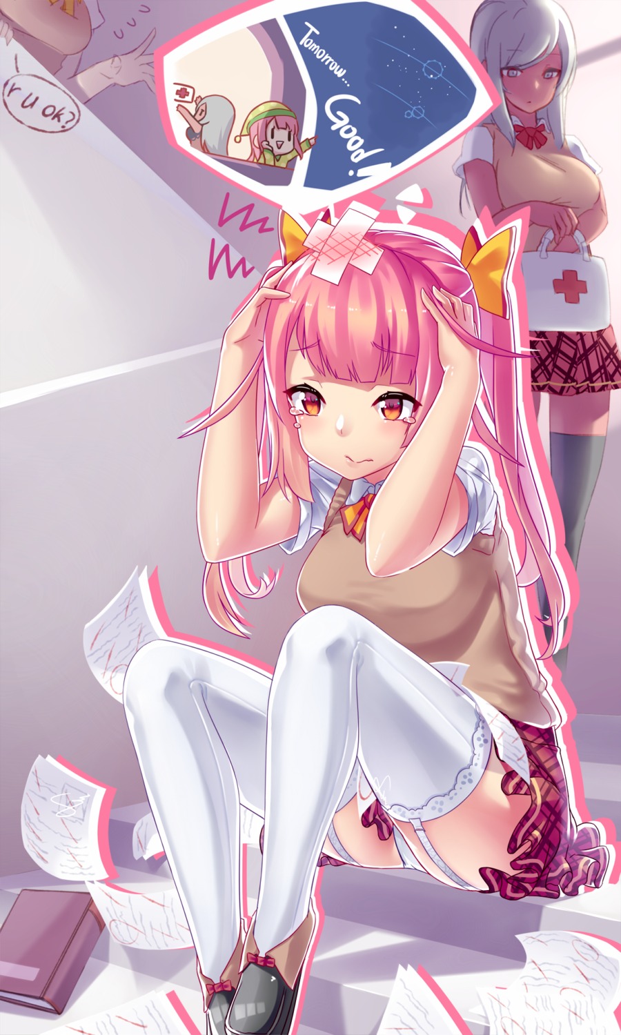 bandaid, dev, pantsu, seifuku, stockings, thighhighs