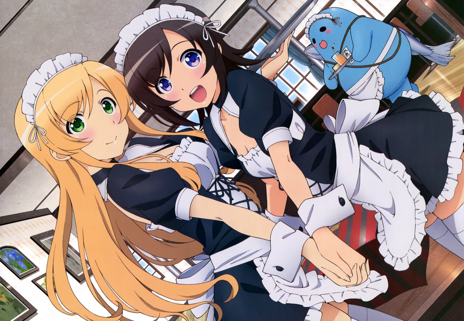 cleavage, futsuu_no_joshikousei_ga_locodol_yattemita, kohinata_yukari, maid, thighhighs, usami_nanako