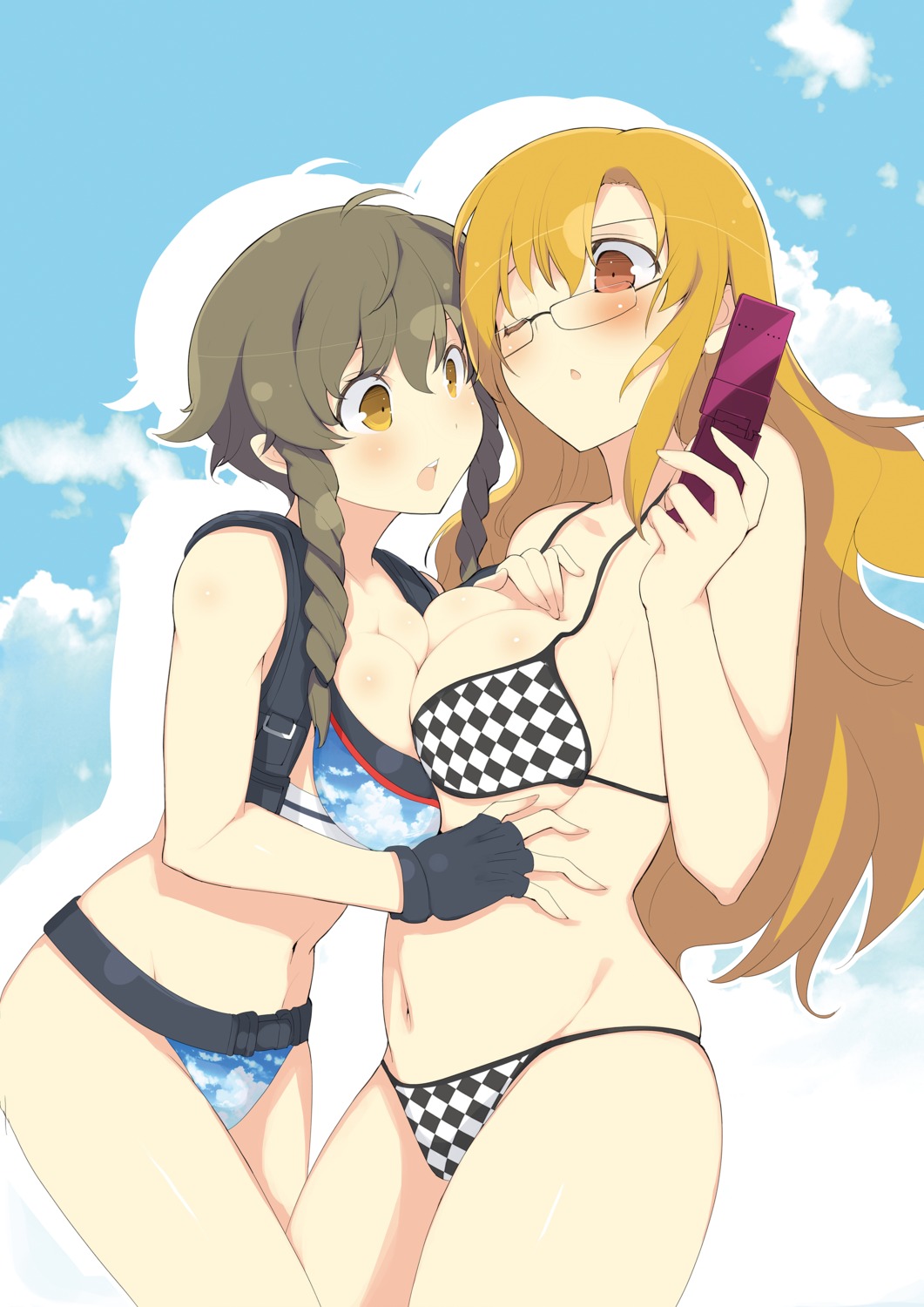 amane_suzuha, bikini, cleavage, kiryu_moeka, megane, steins;gate, swimsuits, symmetrical_docking, yaegashi_nan
