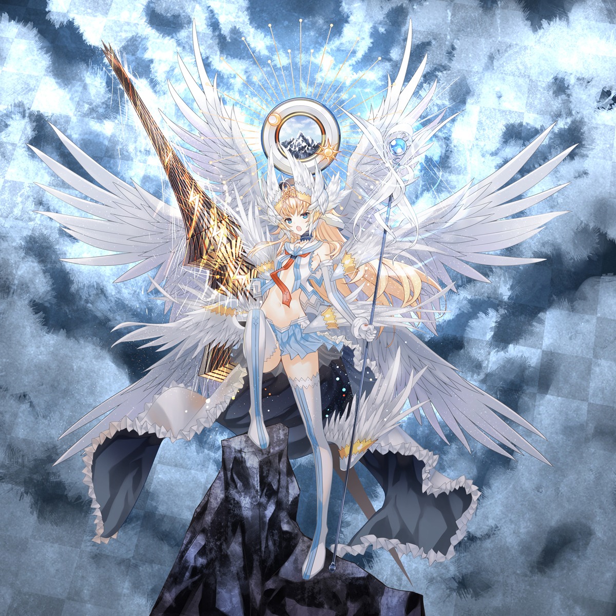 achunchun, kaku-san-sei_million_arthur, thighhighs, weapon, wings