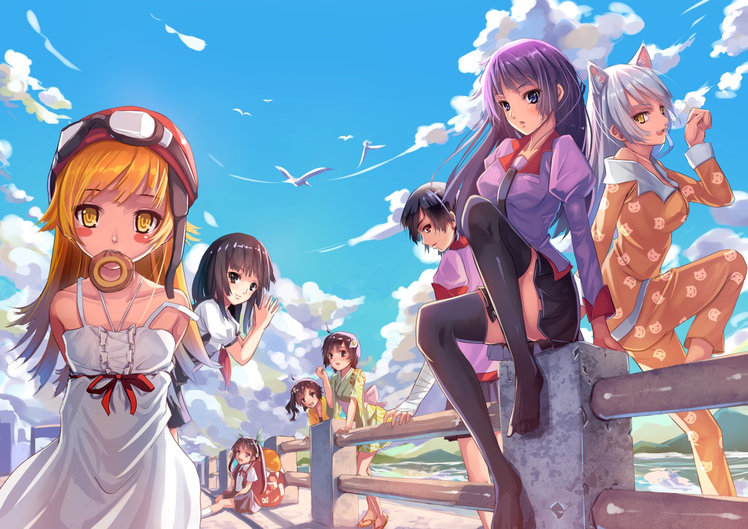 animal_ears, araragi_karen, araragi_tsukihi, bakemonogatari, hachikuji_mayoi, hanekawa_tsubasa, kanbaru_suruga, monogatari_(series)