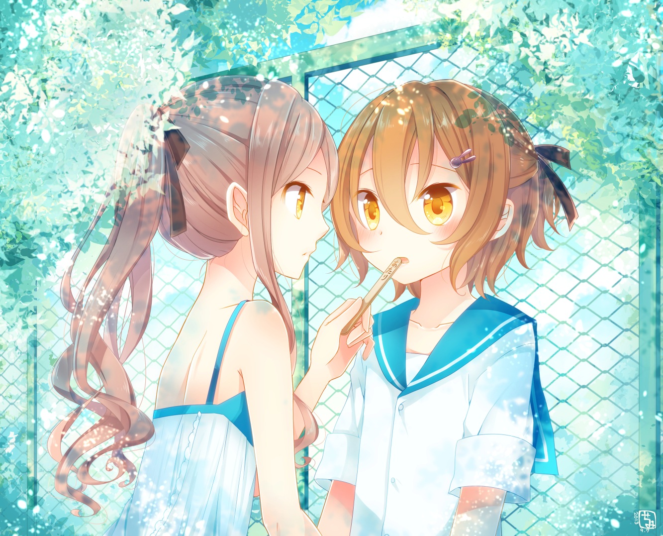 akane_(goma), akira_(goma), dress, goma_(11zihisin), seifuku, summer_dress, trap, yuri