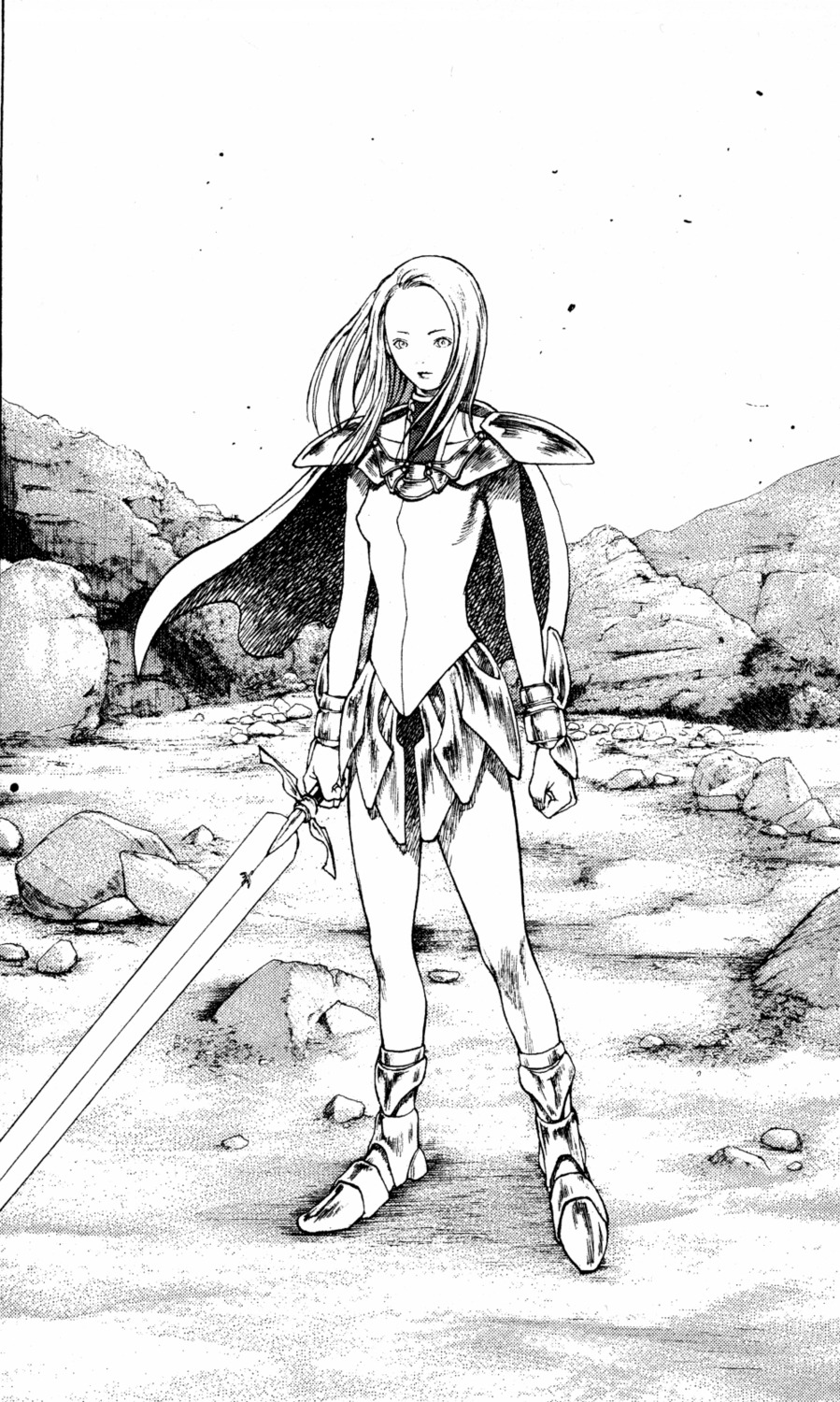 armor, claymore, elena_(claymore), monochrome, sword, yagi_norihiro