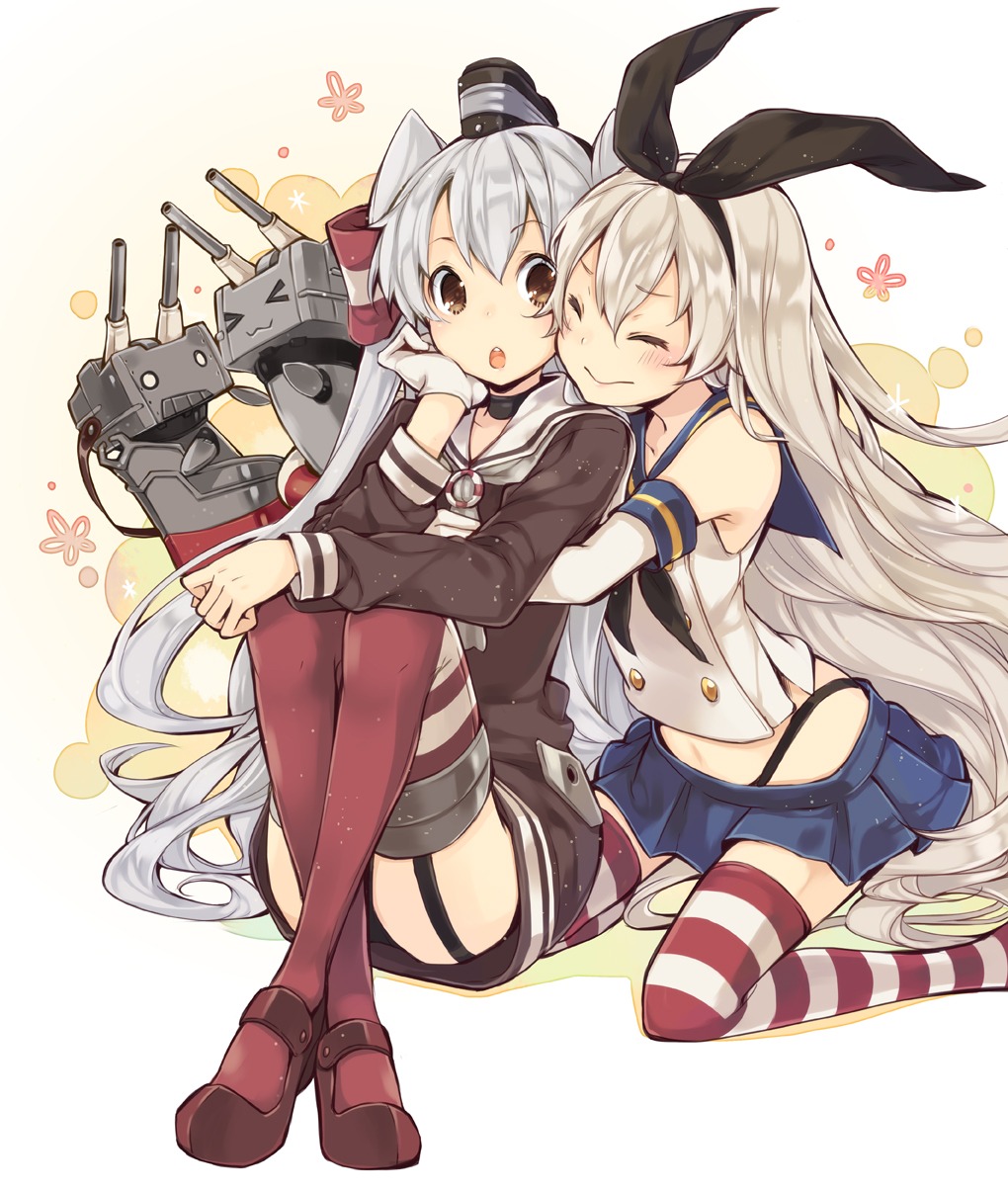 amatsukaze_(kancolle), chiiko_(mizuho), kantai_collection, rensouhou-chan, rensouhou-kun, shimakaze_(kancolle), stockings, thighhighs