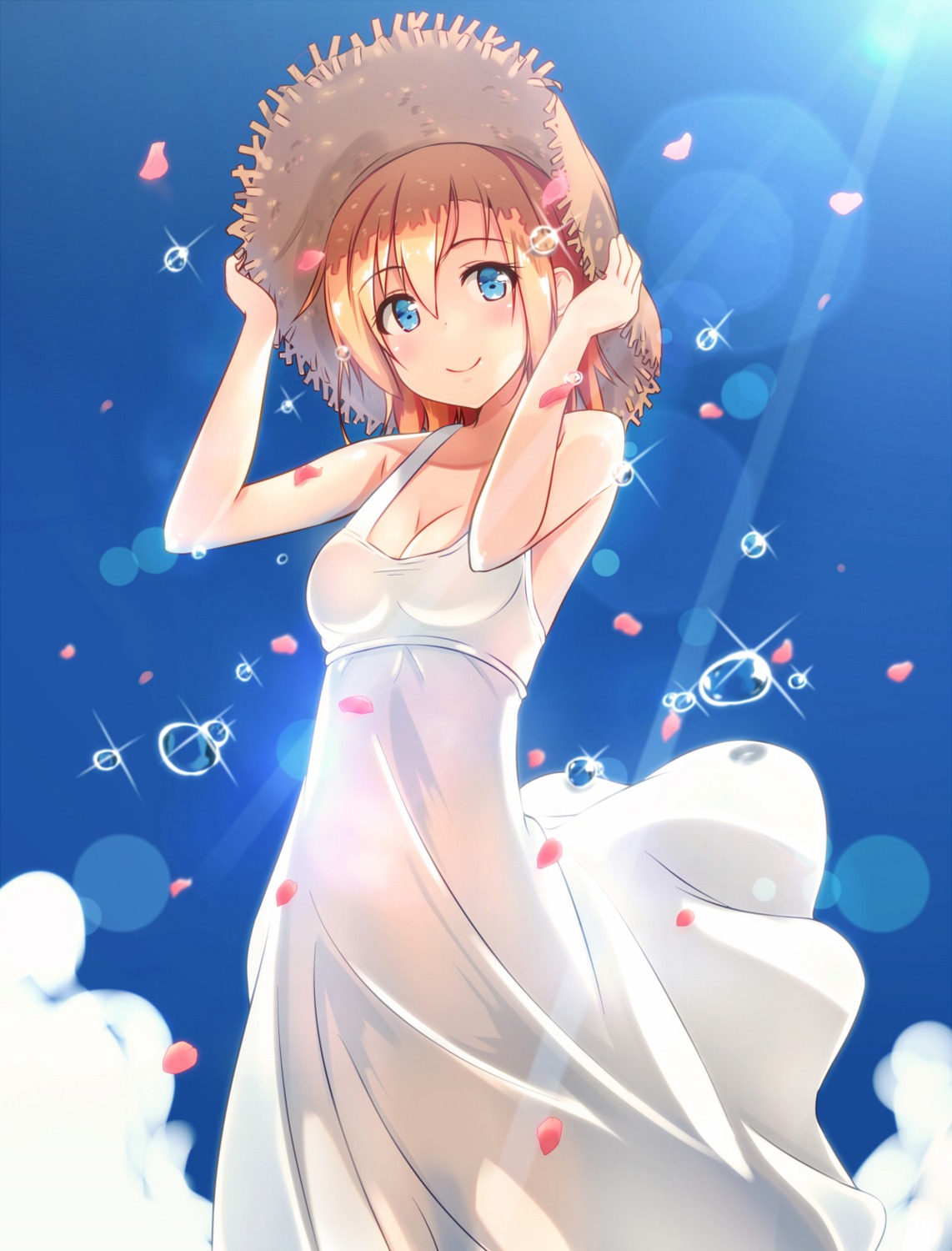 cleavage, dress, hiiragi_hazime, kousaka_honoka, love_live!, love_live!_(series), see_through, summer_dress