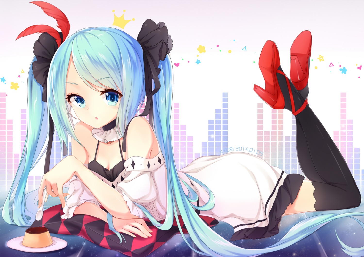 dress, hatsune_miku, heels, kyuri_tizu, thighhighs, vocaloid, world_is_mine_(vocaloid)