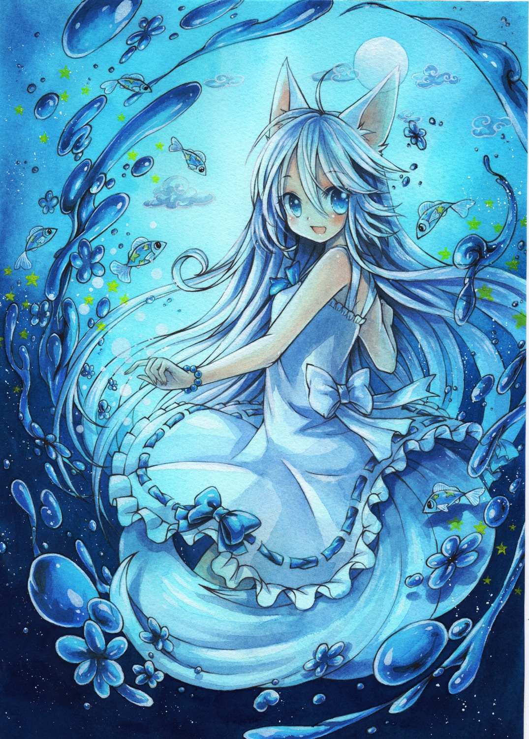 animal_ears, dress, mosho, paper_texture, summer_dress
