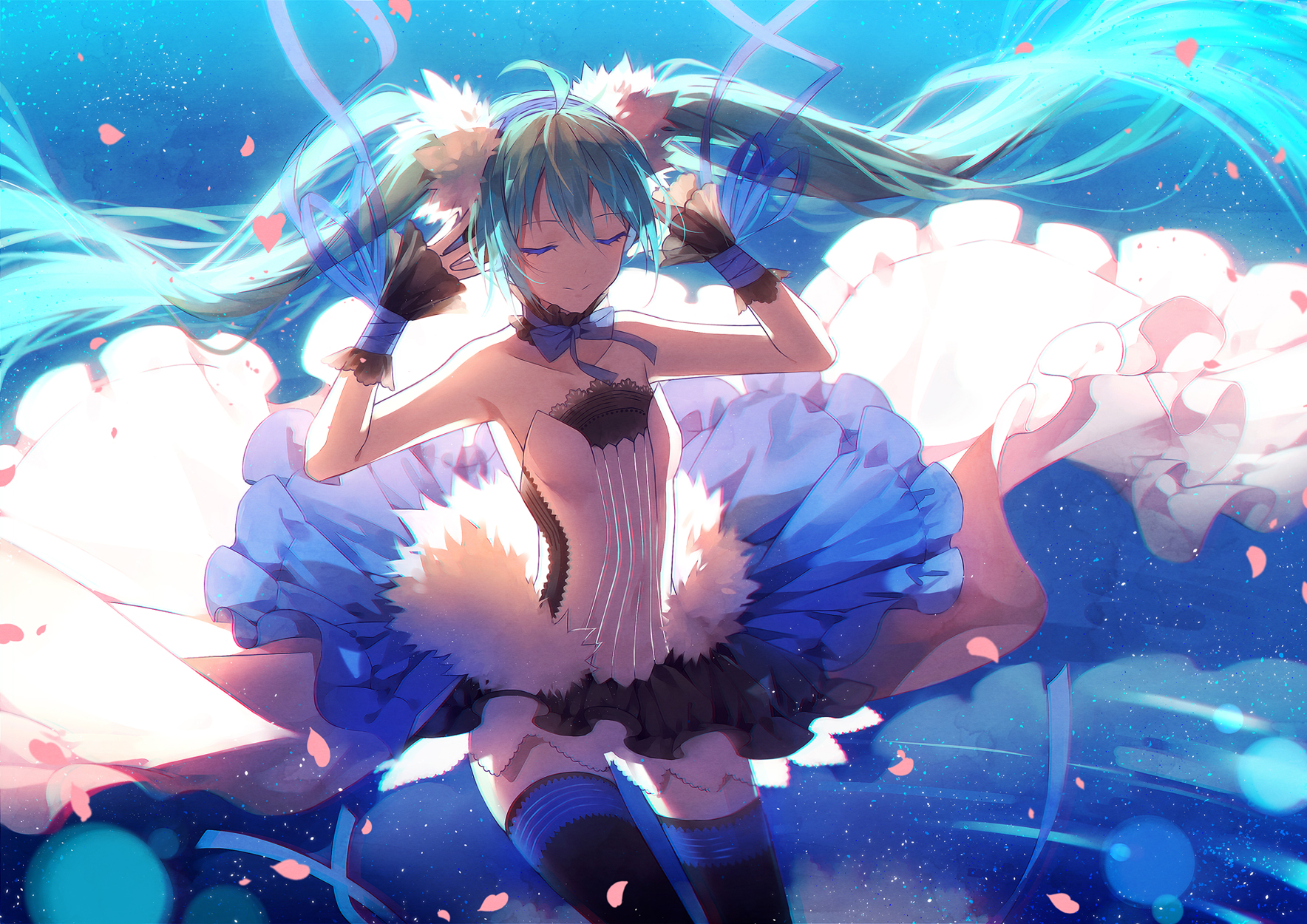 7th_dragon, 7th_dragon_2020, dress, hakusai_(tiahszld), hatsune_miku, thighhighs, vocaloid