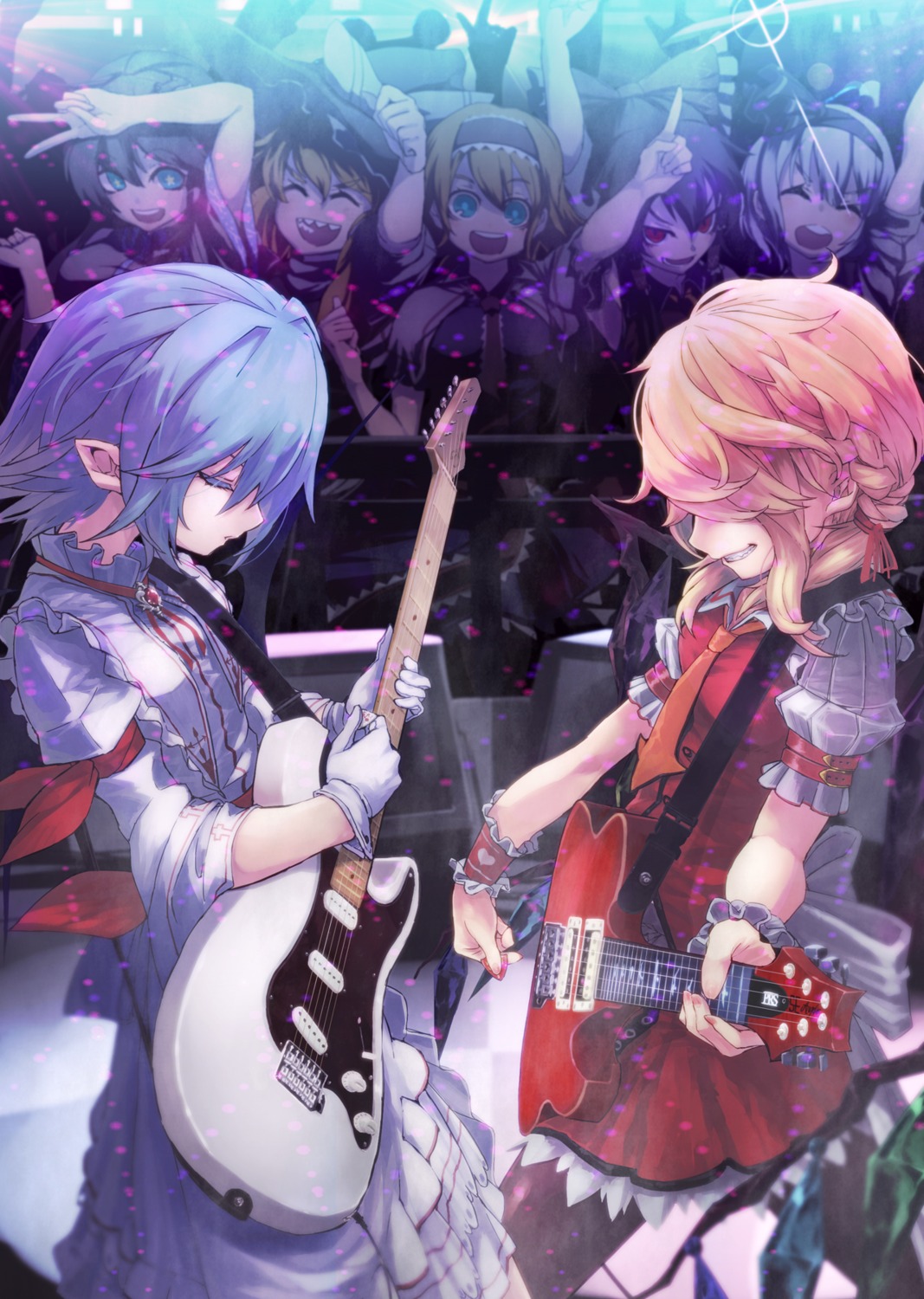 alice_margatroid, flandre_scarlet, guitar, hakurei_reimu, kirisame_marisa, konpaku_youmu, kumonji_aruto, remilia_scarlet