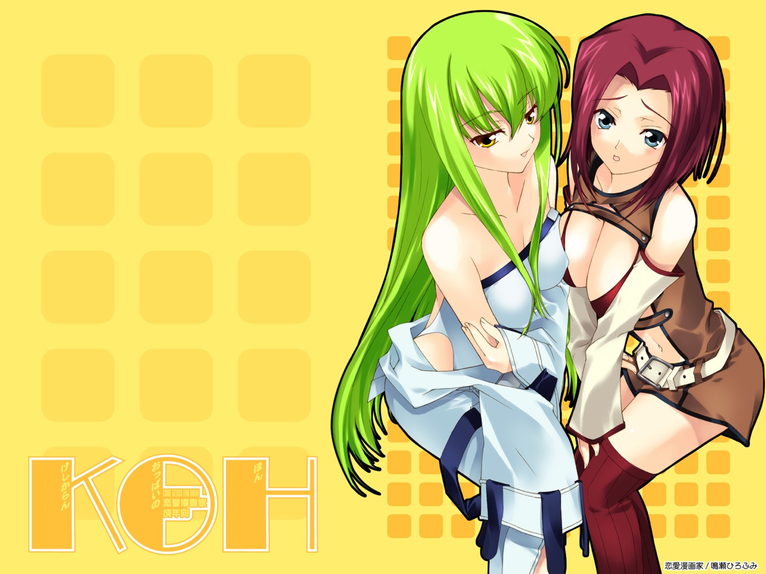 c.c., cleavage, code_geass, kallen_stadtfeld, naruse_hirofumi, open_shirt, ren-ai_mangaka, wallpaper