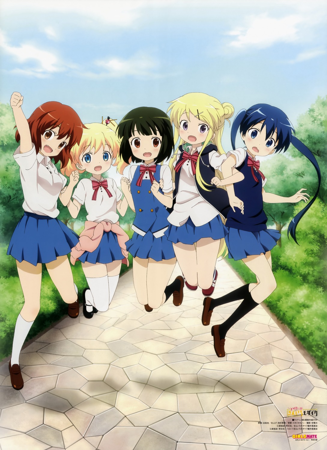 alice_cartelet, inokuma_youko, kin-iro_mosaic, komichi_aya, kujou_karen, oomiya_shinobu, seifuku, sweater, tani_takuya, thighhighs