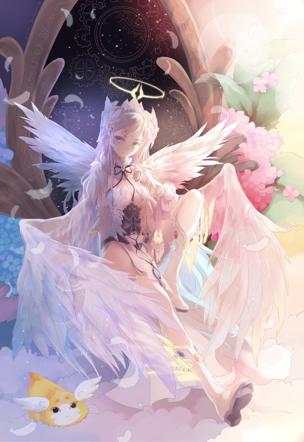 bzerox, cleavage, heterochromia, wings