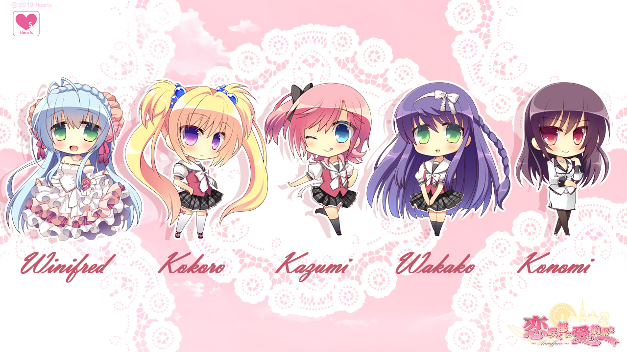 chibi, daikou_wakako, dress, fujita_konomi, hearts, izumi_makoto, koba_kasumi, koi_saku_miyako_ni_ai_no_yakusoku_wo_~annaffiare~