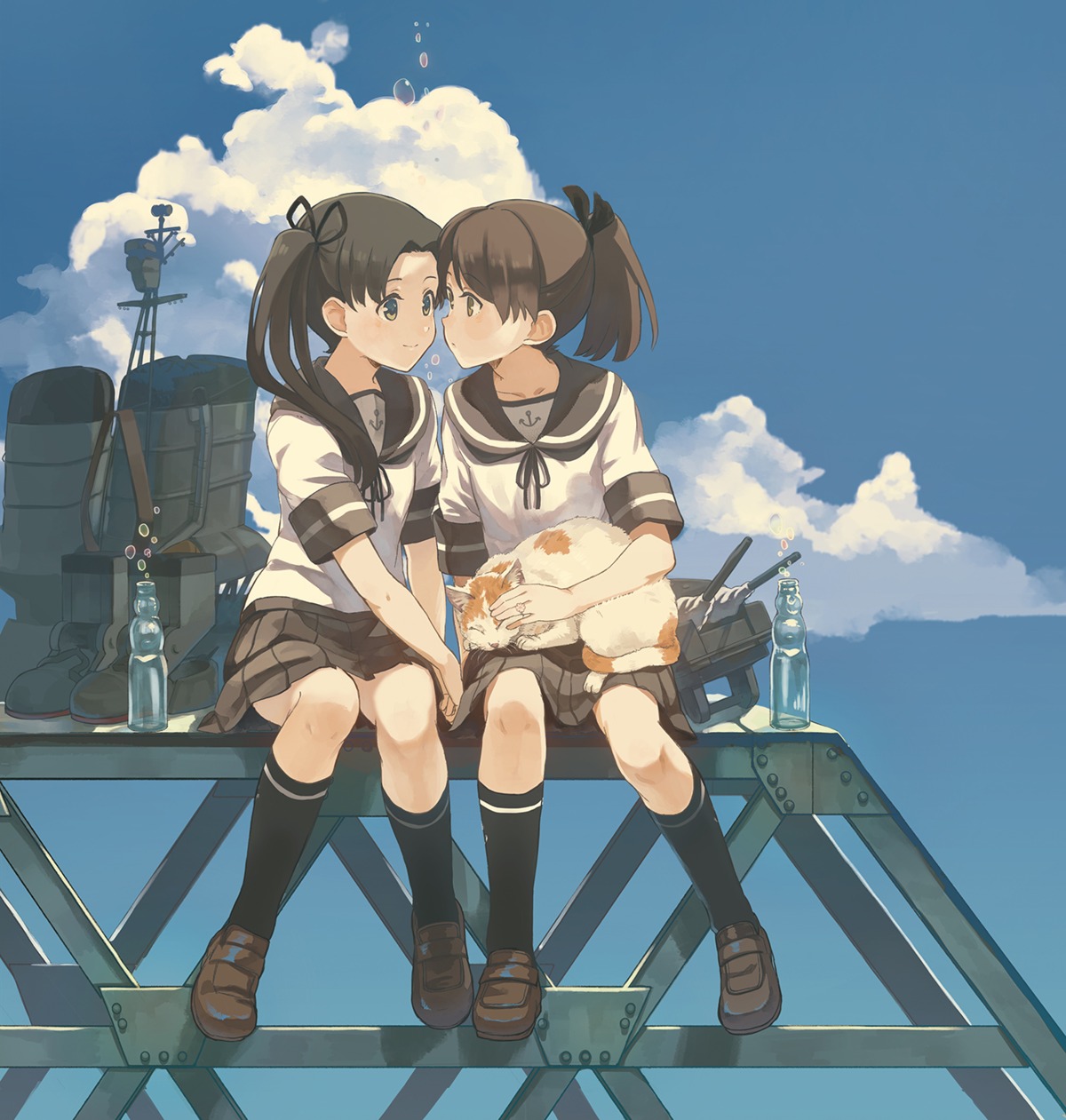 ayanami_(kancolle), cosmic, kantai_collection, neko, seifuku, shikinami_(kancolle)