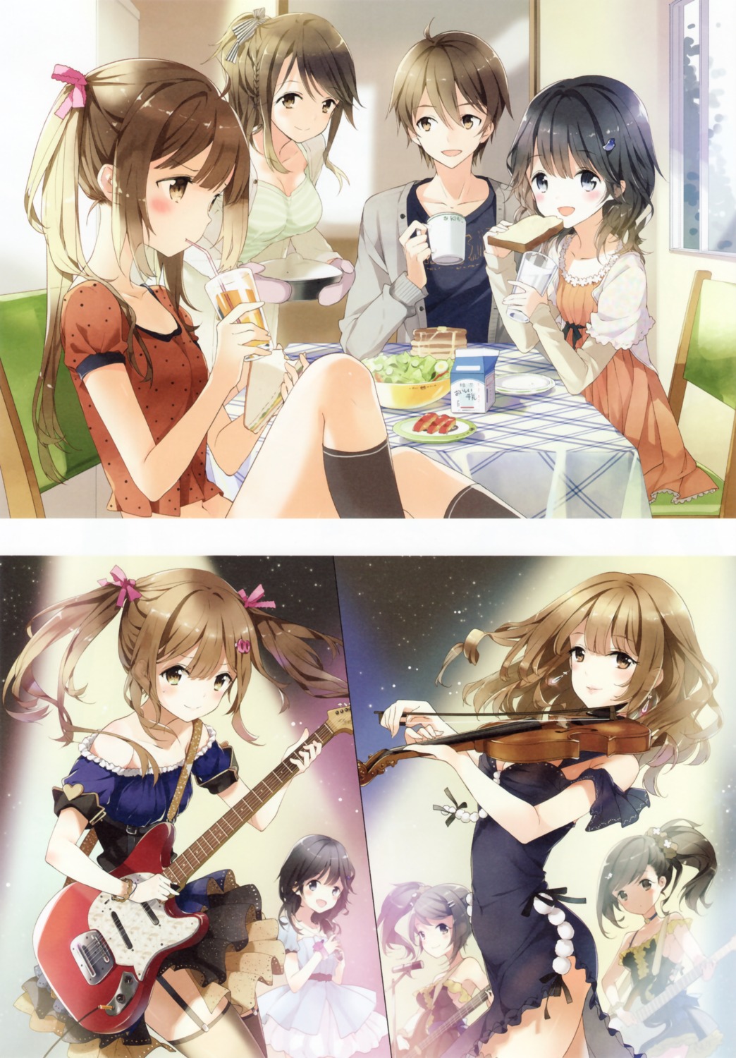 aoharu!, aoi_suzu_(aoharu!), dress, guitar, minamoto_izumi, shindou_yuu_(aoharu!), sumiyoshi_komachi, tiv