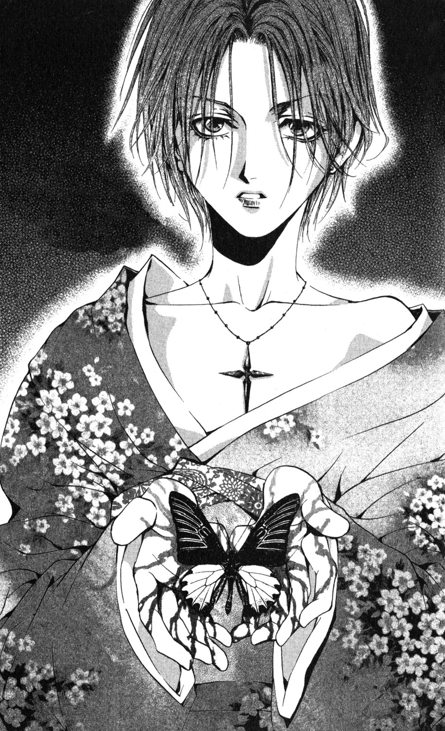 blood, cain_c._hargreaves, godchild, hakushaku_cain_series, kimono, male, monochrome, yuki_kaori