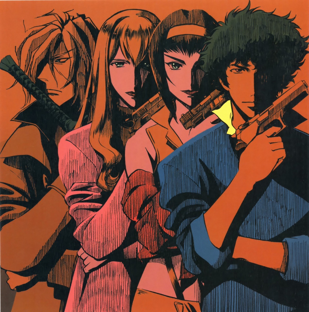 cowboy_bebop, faye_valentine, gun, julia, spike_spiegel, sword, vicious