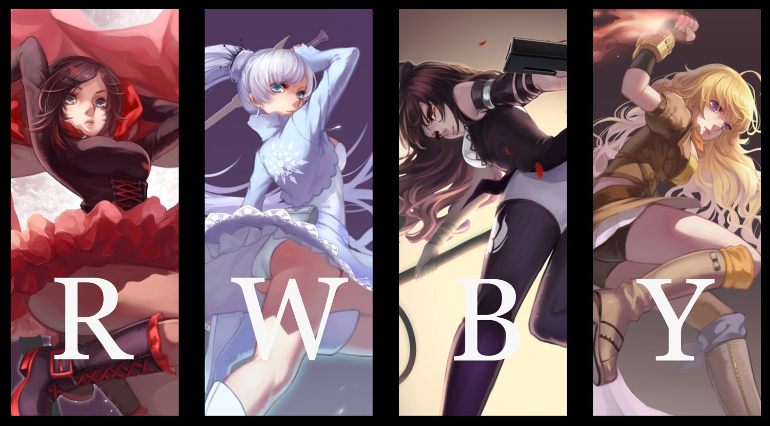 blake_belladonna, bojue_yu_yaojing, pantsu, ruby_rose, rwby, sword, weiss_schnee, yang_xiao_long